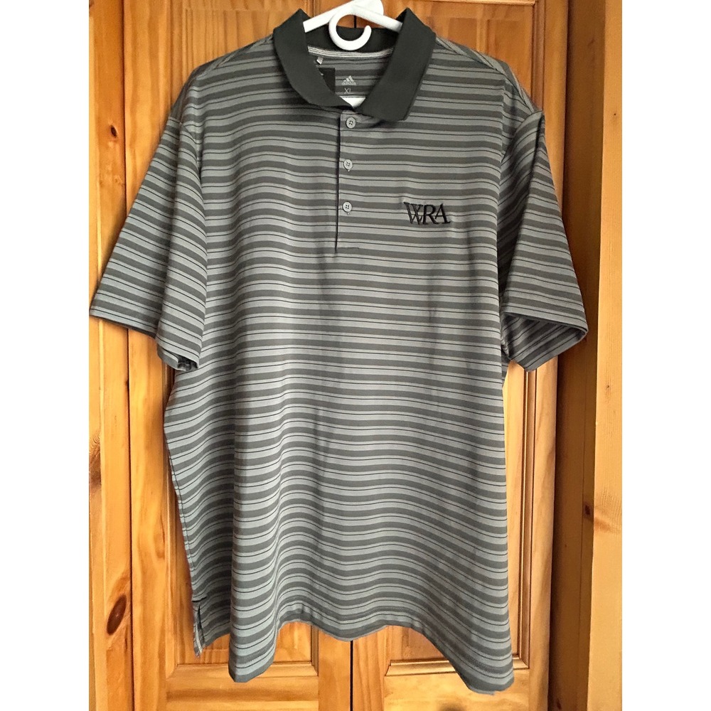 Adidas Golf Polo Mens XL Gray Striped Short Sleeve Embroidered Logoโ Performance